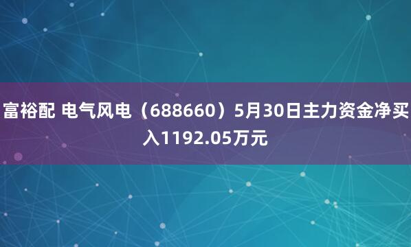 富裕配 电气风电（688660）5月30日主力资金净买入1192.05万元